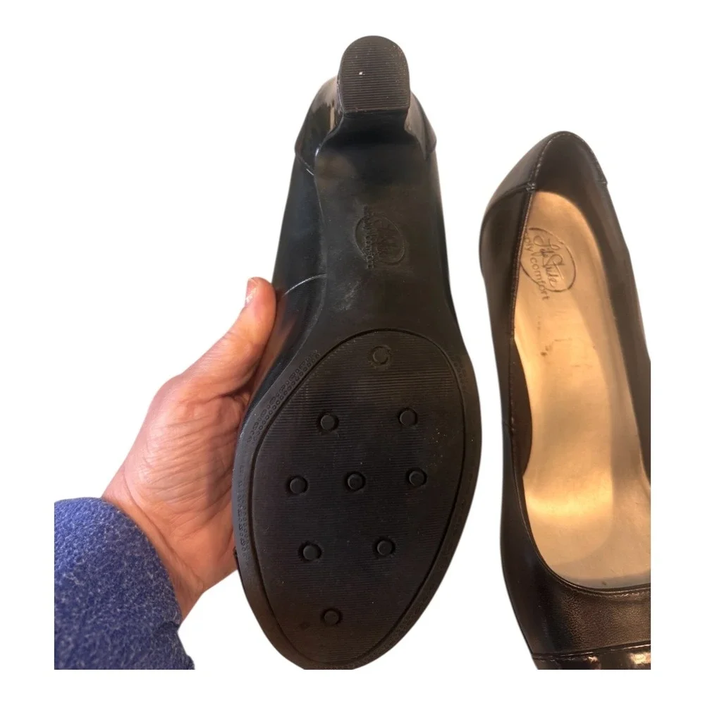 LifeStride Simply Comfort Black Patent Cap Toe Pumps Block Heel Shoes Womens 11M